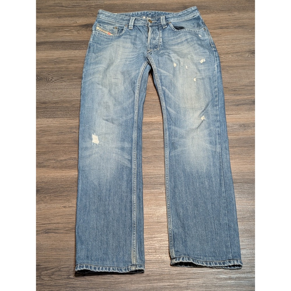 Diesel‎ Larkee Mens Regular Straight Leg Distressed Blue Jeans 32x34 (33x31)